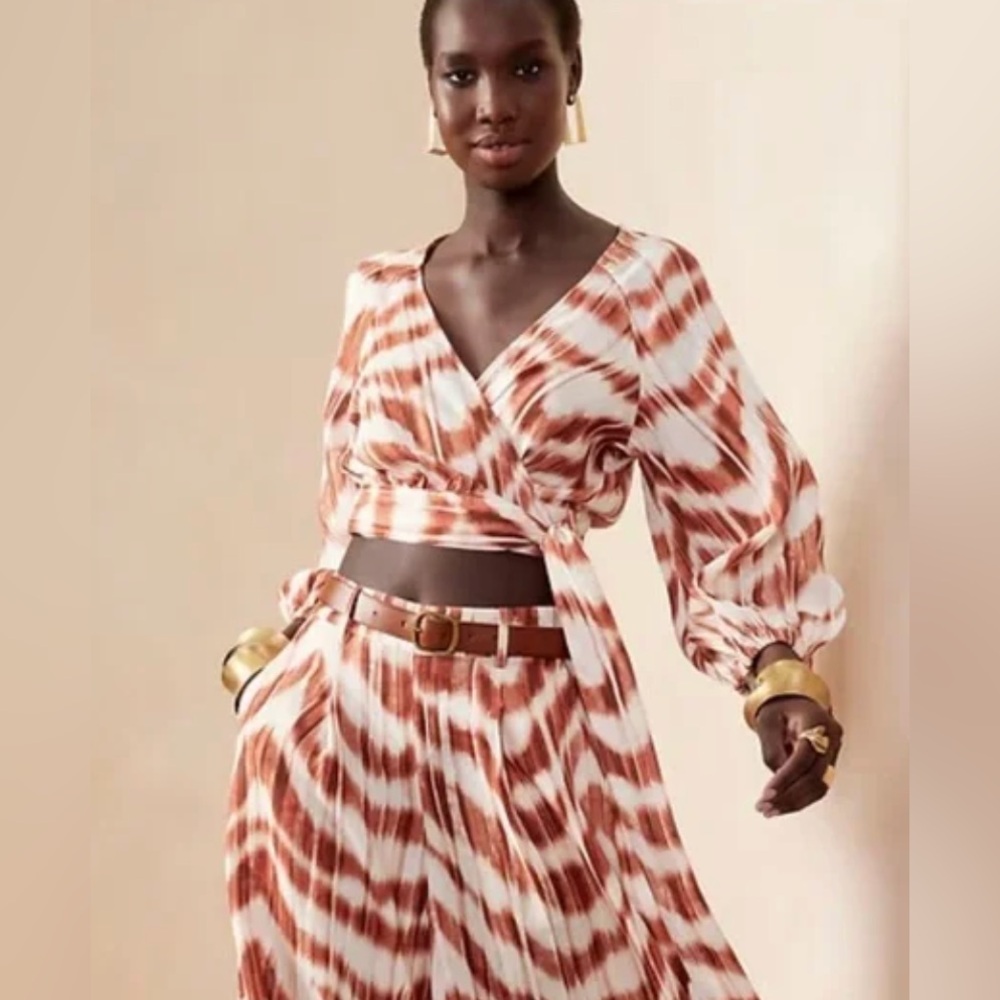 Banana Republic Wide Leg Jumpsuit in Rusty Red and Cream